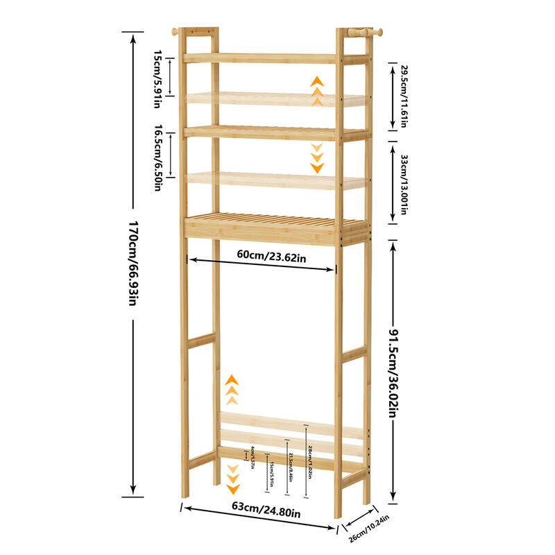 Over Washing Machine Space Saving Bamboo Storage Rack 3 Shelves Laundry Utility image number 4