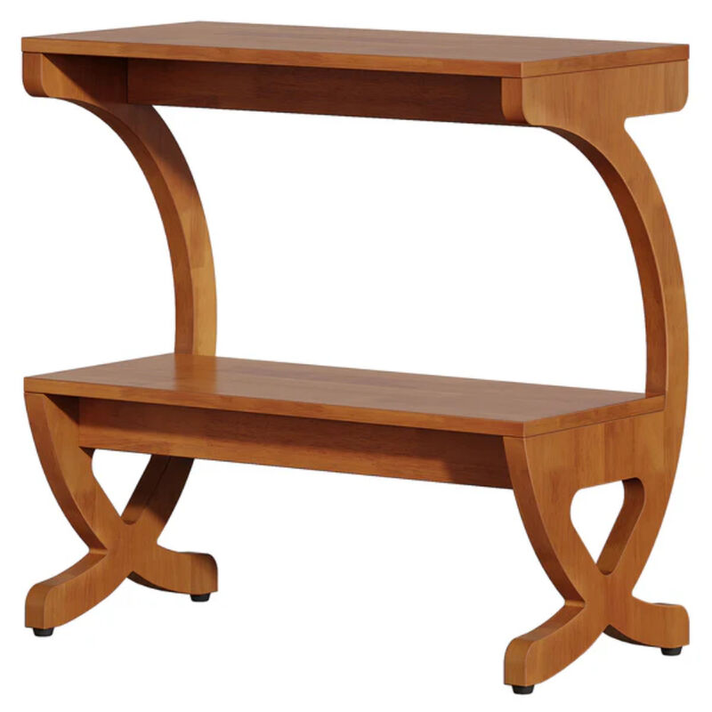 Narrow Solid Wood 2-Tier Side Table with Storage Shelf, End Table image number 0