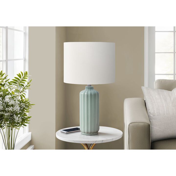 23"H, Table Lamp, Ivory / Cream Shade, Green Ceramic, Contemporary, Modern