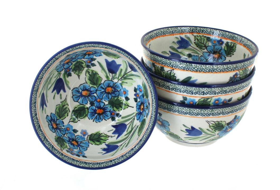 Blue Rose Polish Pottery Zara 4 Piece Dessert Bowl Set