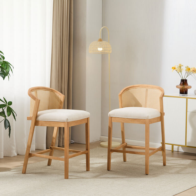 Christopher Knight Home Salazar Rattan and Rubberwood Upholstered Counter Stools(Set of 2) image number 1