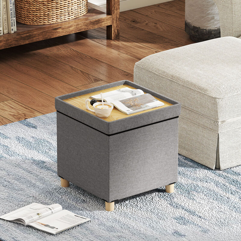 Multi-Functional Storage Ottoman with Sturdy Rubber Wood Legs-Grey image number 6