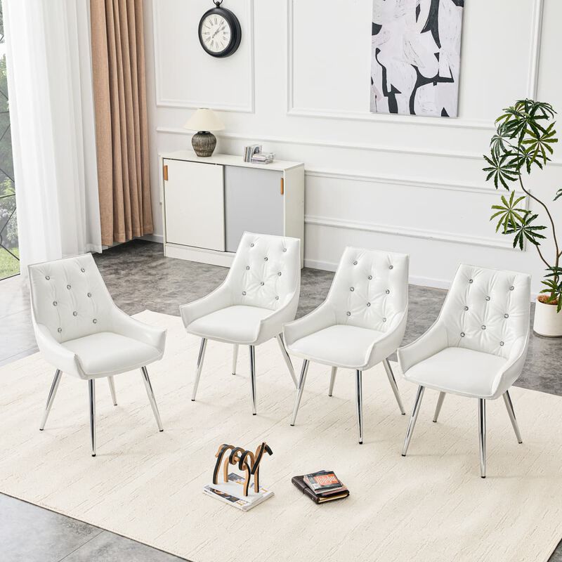 Set of 2 PU Leather Dining Chairs Crocodile Embossed Accent Chairs with Diamond Tufted Back Square Seat Chairs with Metal Legs image number 4