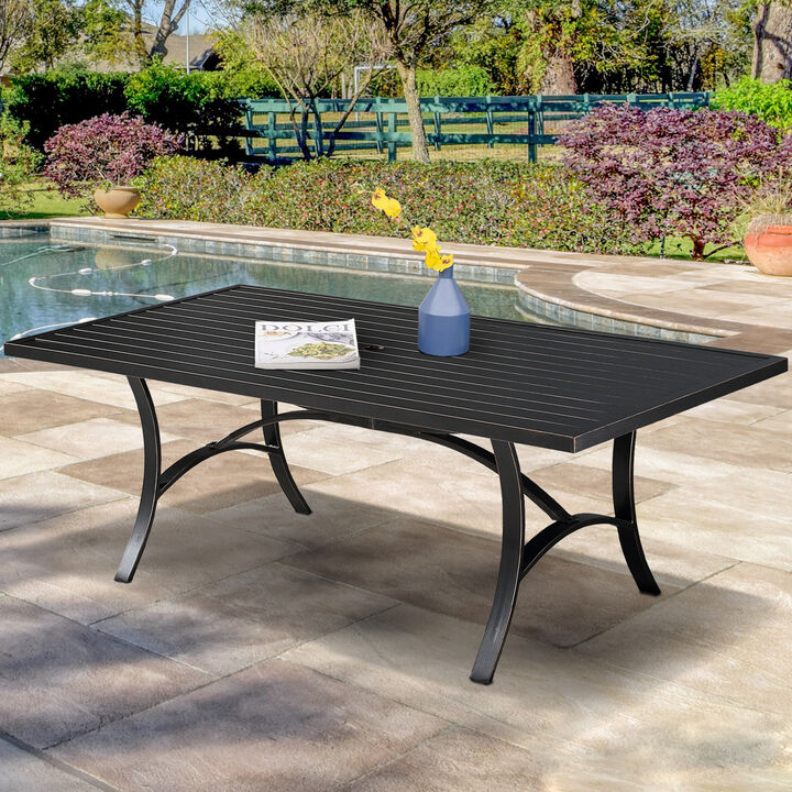 MONDAWE 82" x 42" Rectangular Aluminum Outdoor Patio Dining Table with Umbrella Hole, Black