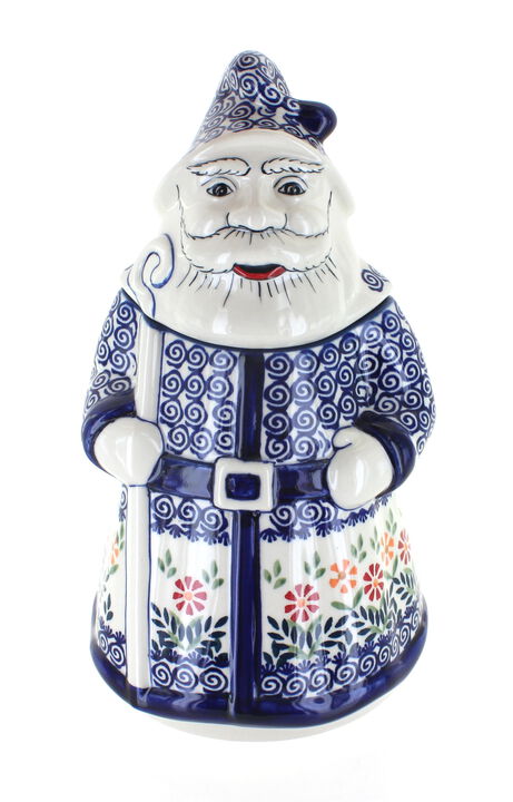 Blue Rose Polish Pottery Blue Violet Santa Cookie Jar
