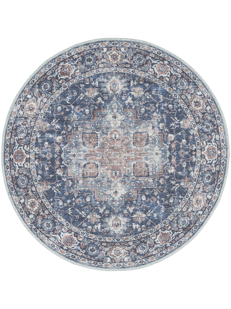 Machine Washable Series 1 SR101 Ivory/Navy 4' x Round Rug