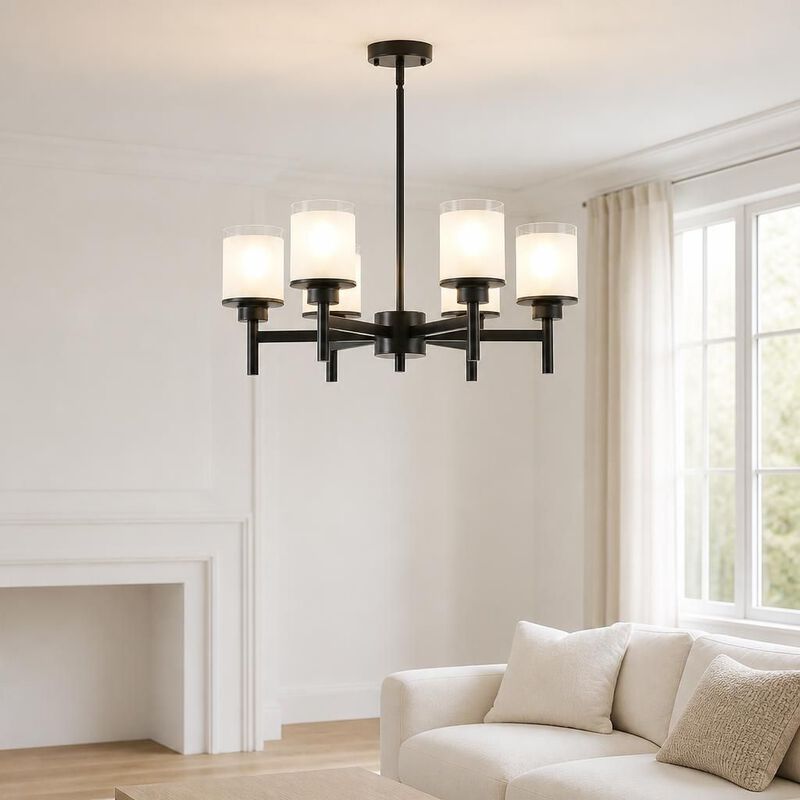 ELEMENT ACE Frosted Glass Adjustable Height Farmhouse Industrial Chandelier Ceiling Light Fixture for Dining Room, Foyer. Living Room and High Ceilings image number 3