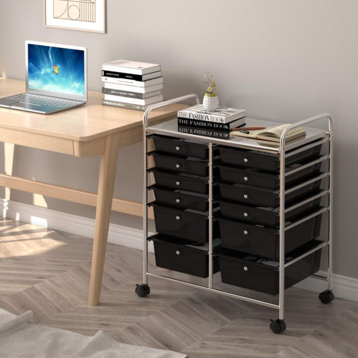 Hivvago 12-Drawer Rolling Storage Cart with Removable Drawers and Lockable Wheels