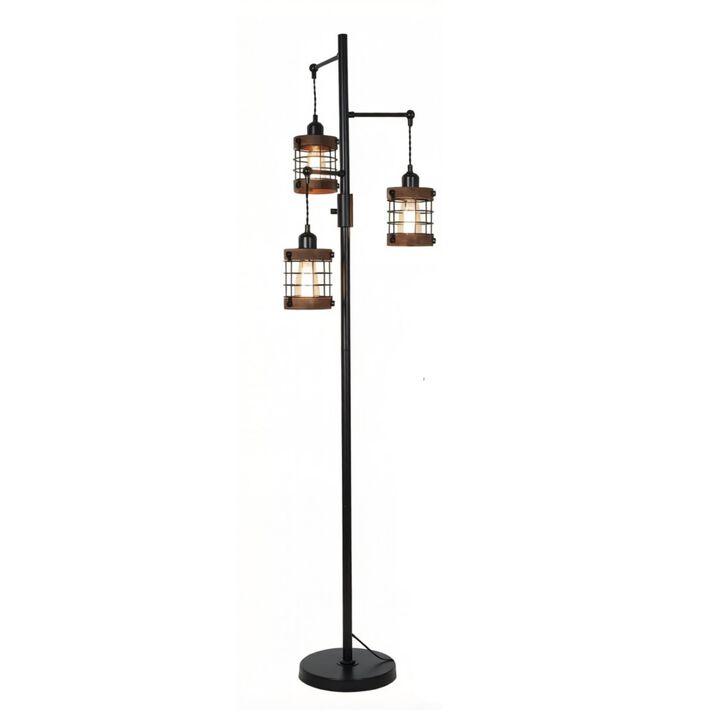 ELEMENT ACE Dimmable 3-Light Industrial Farmhouse Floor Lamp with Metal Cage Shades, Sturdy Stable Base for Living Room, Bedroom, Office, Study, Bar and More