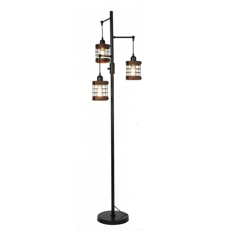 ELEMENT ACE Dimmable 3-Light Industrial Farmhouse Floor Lamp with Metal Cage Shades, Sturdy Stable Base for Living Room, Bedroom, Office, Study, Bar and More image number 0