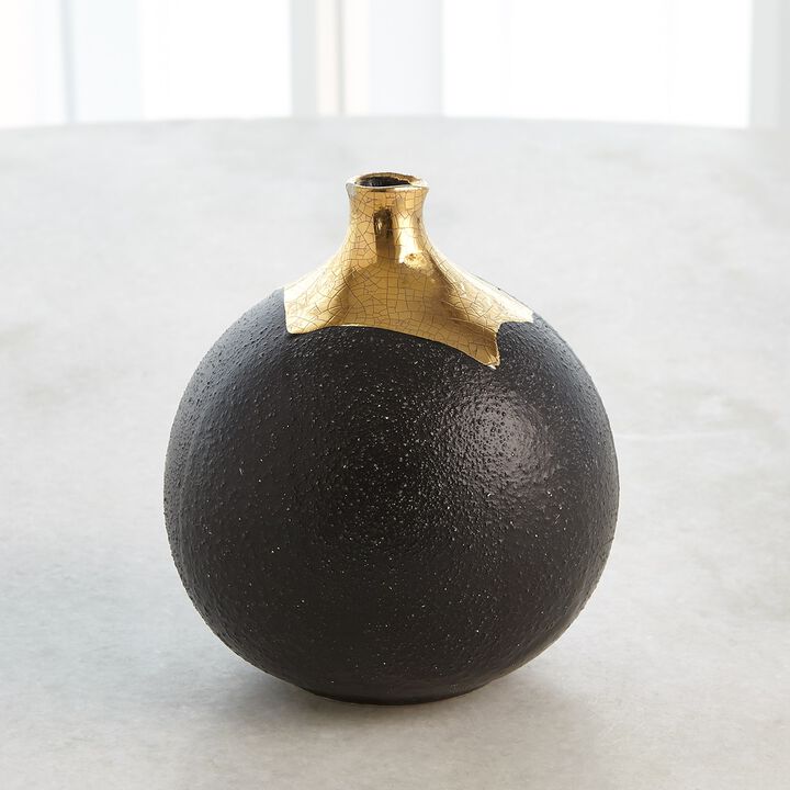 Dipped Small Black Golden Crackle Vase