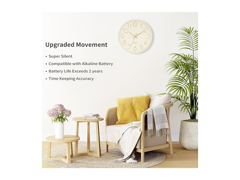 Cream Wall Clock 12 Inch Silent Non Ticking Modern Battery Operated image number 3