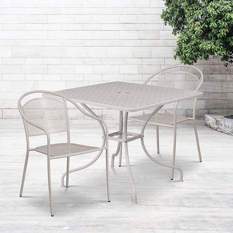 3-Piece Steel Metal Outdoor Patio Furniture Set with 2 Chairs and 1 Table
