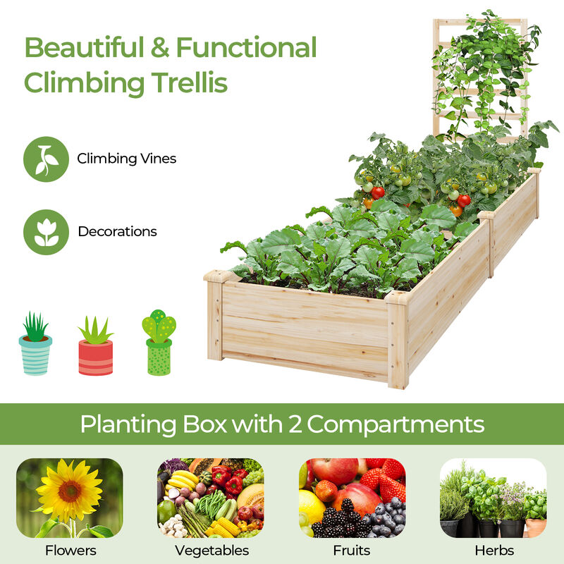 Raised Garden Bed with Planter Box and Trellis-Natural