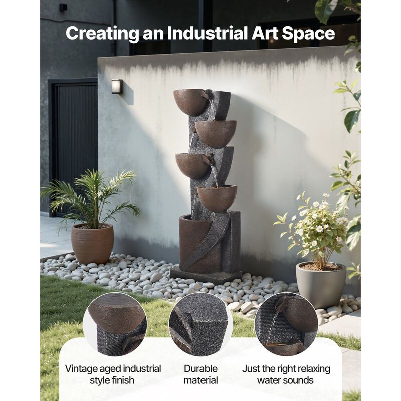 5-Tier Outdoor Water Fountain with LED Lights, Jar Cascading Garden Fountain image number 4