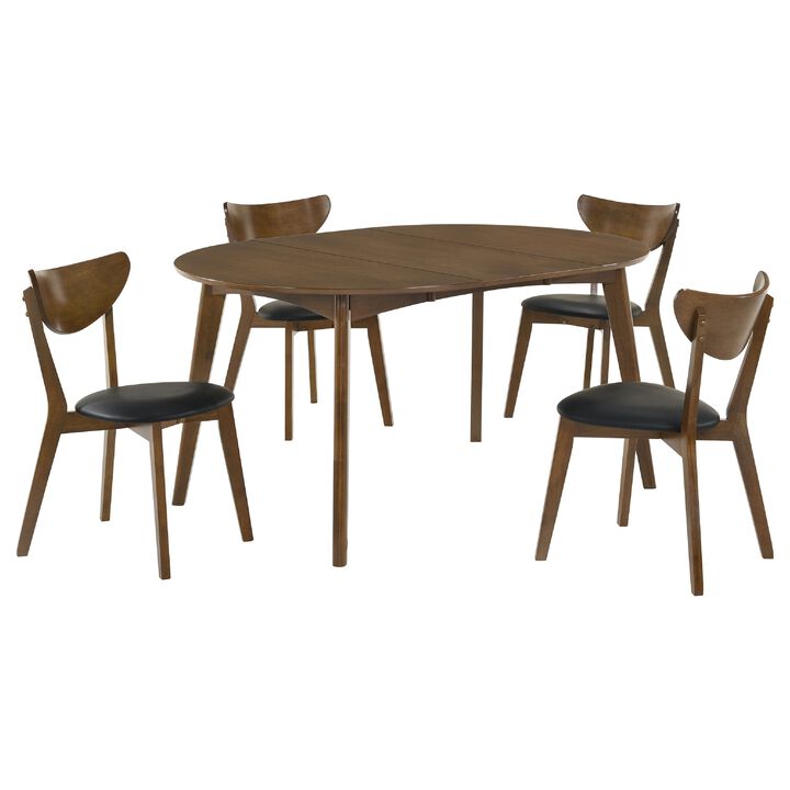 Josy Extendable Dining Table n 4 Chair Set, Brown Black Faux Leather - Benzara