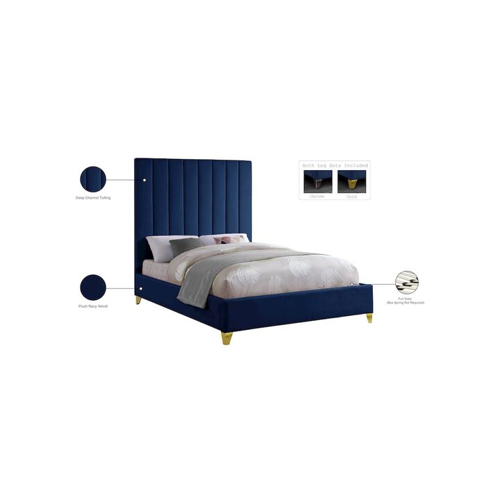 Meridian Furniture Via Navy Velvet Full Bed