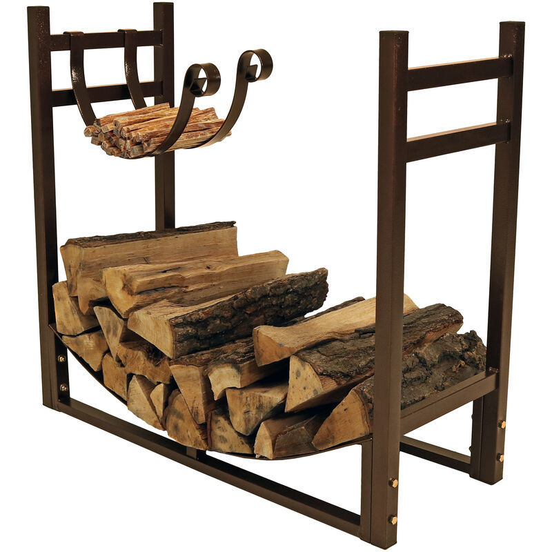 Sunnydaze 33 in Steel Firewood Log Rack with Kindling Holder