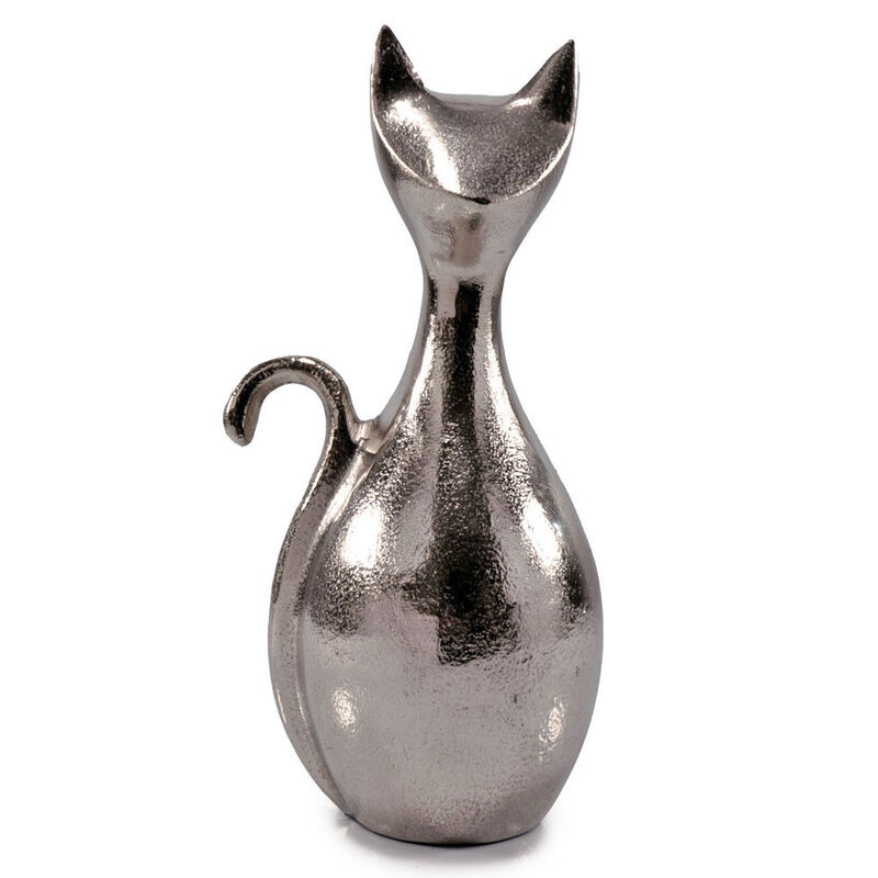 HomeRoots 11" Silver Aluminum Cat Tabletop Sculpture image number 2