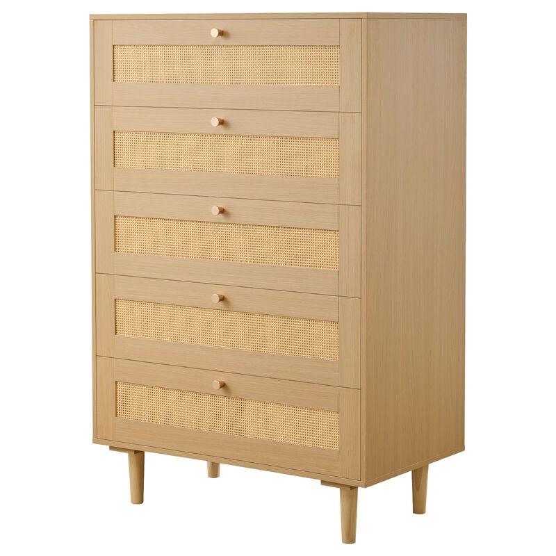 5 Drawer Rattan Dresser Modern Bedroom Chest Storage Unit image number 4