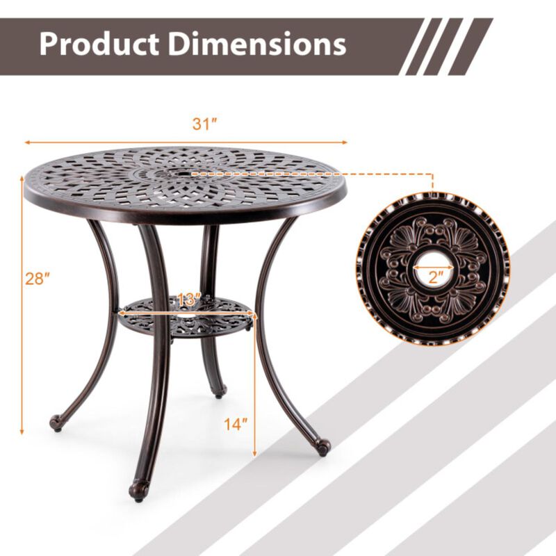Hivvago Patio Cast Aluminum Table 31 Inch Diameter Round Table with Umbrella Hole