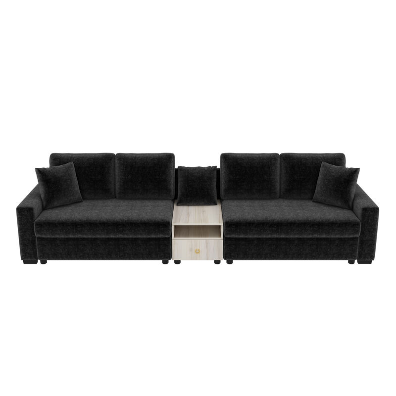 Merax Multi-Functional Chenille Sofa with Storage Armrest & Center Console image number 0
