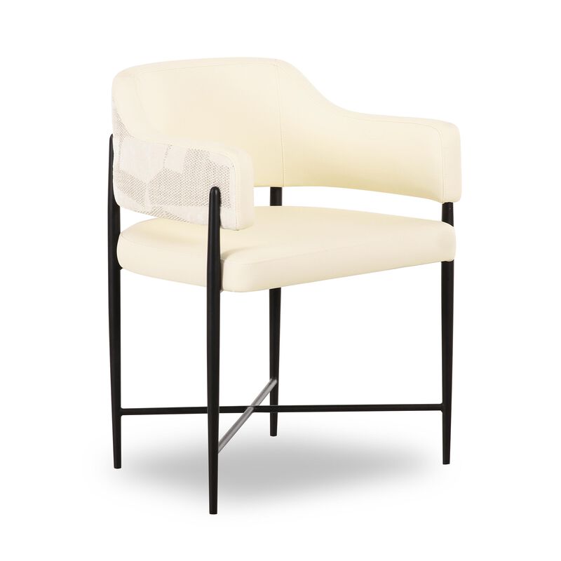 Sezanne Cream Vegan Leather and 2-Tone Jacquard Dining Chair
