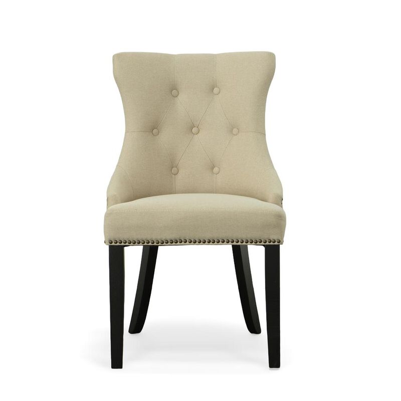 Carolina Living Tufted Back Upholstered Chair - Set of 2 - Espresso - Cream Linen Upholstery
