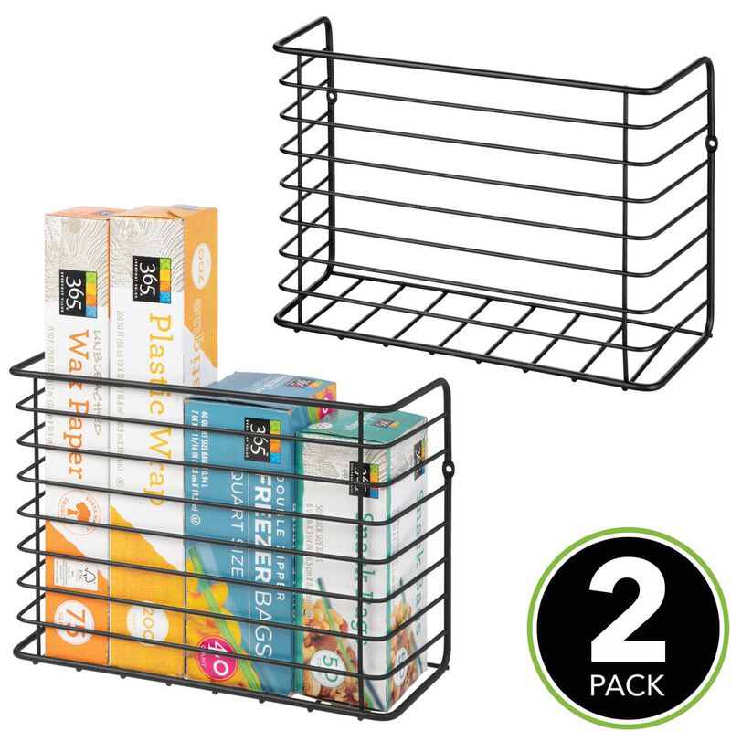 mDesign Steel Wire Wall Mount Kitchen Storage Organizer Basket, 2 Pack, Black image number 5