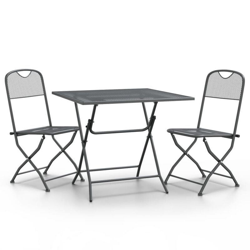 Yoko 3pc Outdoor Breakfast Table and Chairs Set, Foldable, Dark Gray - Benzara