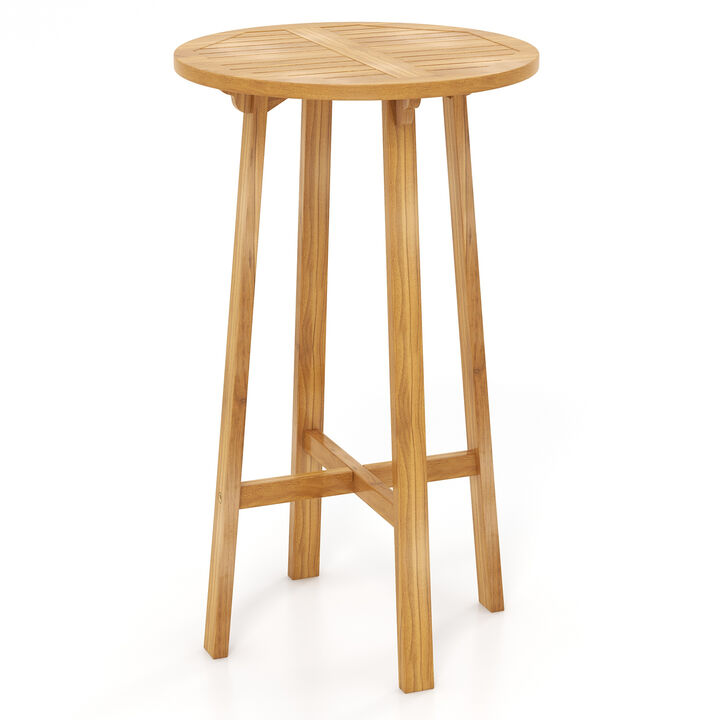 Teak Wood Round Bar Table with Footrest for Indoors Outdoors