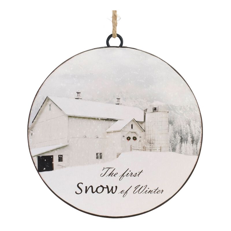 Set of 12 Metal First Snow Disc Ornaments for Holiday Tree or Gift Toppers