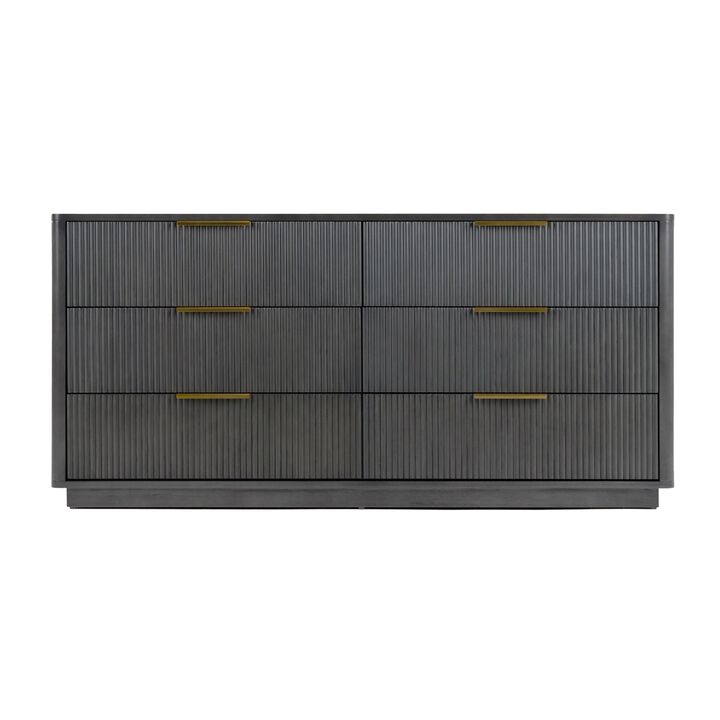 Noe Celia Wide Dresser, 6 Drawers Retro Luxe Gray Rubberwood