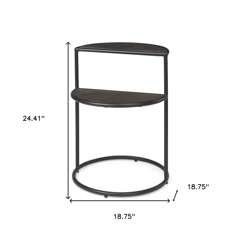 HomeRoots 19" Espresso and Black Solid Wood and Metal Tray Table image number 4