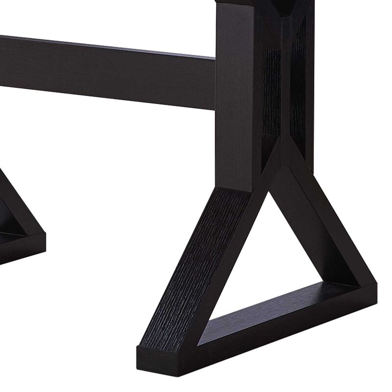 Two Toned Rectangular Wooden Dining Table with X Shaped Trestle Base, Black and Brown-Benzara image number 4
