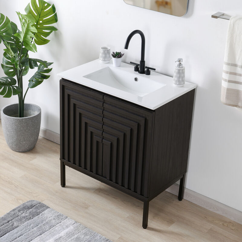 Rowan 24 in. W x 18 in. D x 33 in. H Geometric Modern Transitional 2-Shelf Bath Vanity Cabinet Only (Sink Basin Not Included)