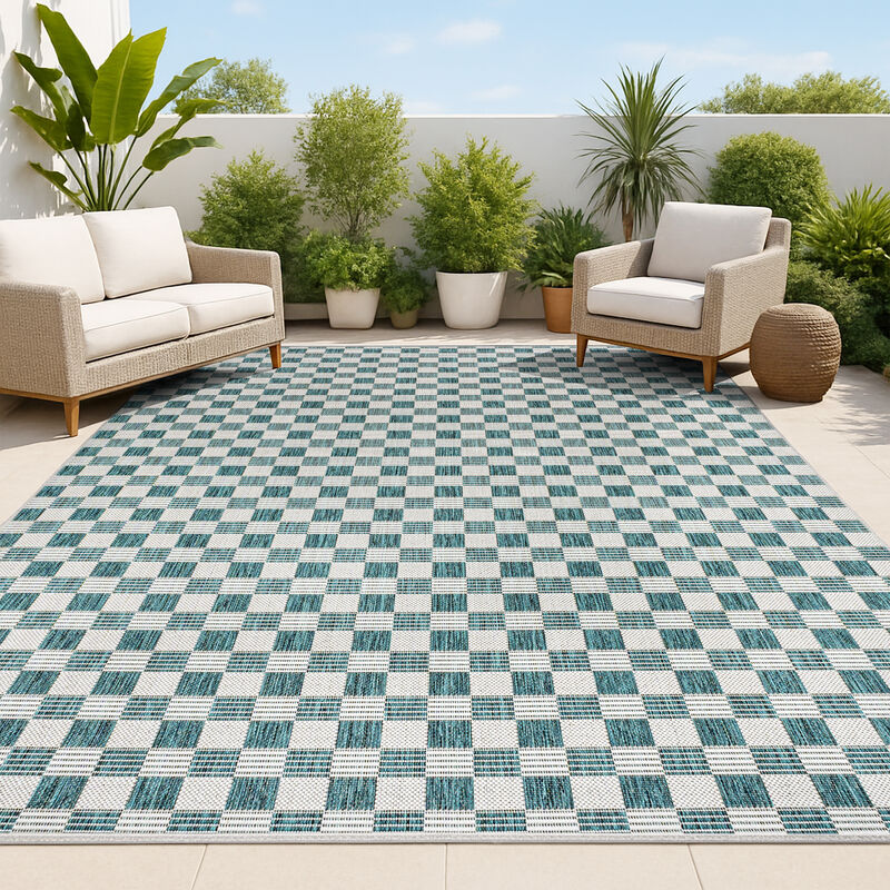 Aimee Traditional Cottage Checkerboard Indoor/Outdoor Area Rug