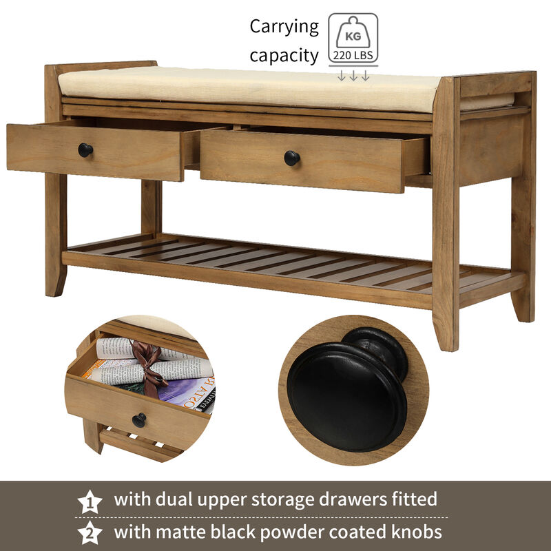 Whisen Multipurpose Entryway Storage Bench with Removable Cushion and Drawers - Espresso