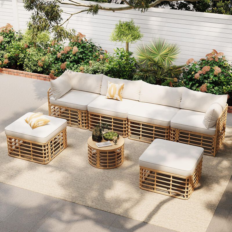 Whisen All-Weather Rattan Sectional Sofa Set with Thick Cushions and Pillows, Freely Combined Conversation Sets image number 2