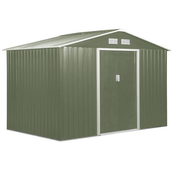 9' x 6' Metal Storage Shed Garden Tool House with Double Sliding Doors, 4 Air Vents for Backyard, Patio, Lawn Green