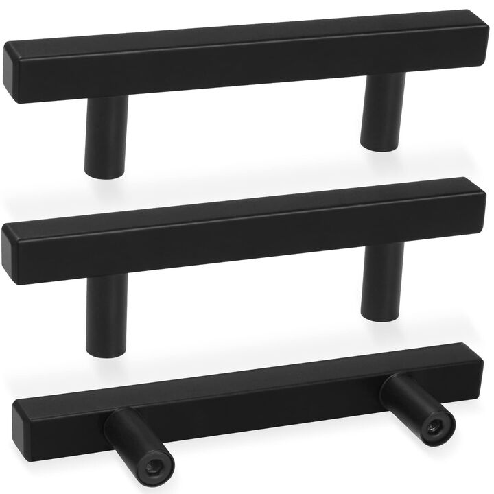 AEEKEL 30 Pack Square Cabinet Handles Matte Black Drawer Pulls 5"" Length, 3"" Hole Center Kitchen Handles for Cabinets Pulls, S