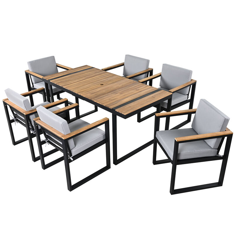 Merax 7 Pieces Outdoor Dining Set Patio Dining Table and Chair Set image number 6