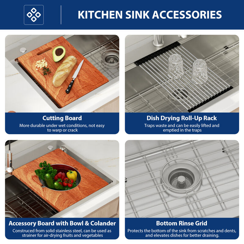 36 in. Undermount Single Bowl 16-Gauge Stainless Steel Workstation Kitchen Sink with Bottom Grid and Strainer image number 4