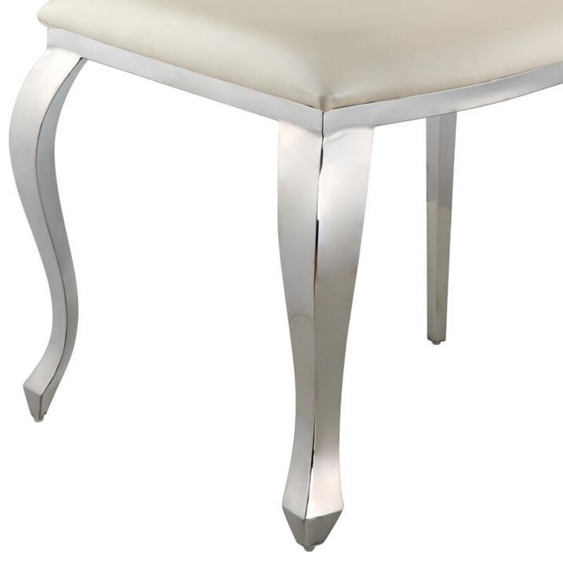 Kuri 23 Inch Dining Chair, Scalloped Back, Vegan Leather, Set of 2, Beige-Benzara