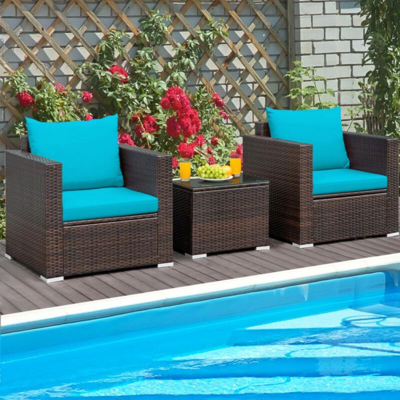 Hivvago 3 Pieces Patio Conversation Rattan Furniture Set with Cushion