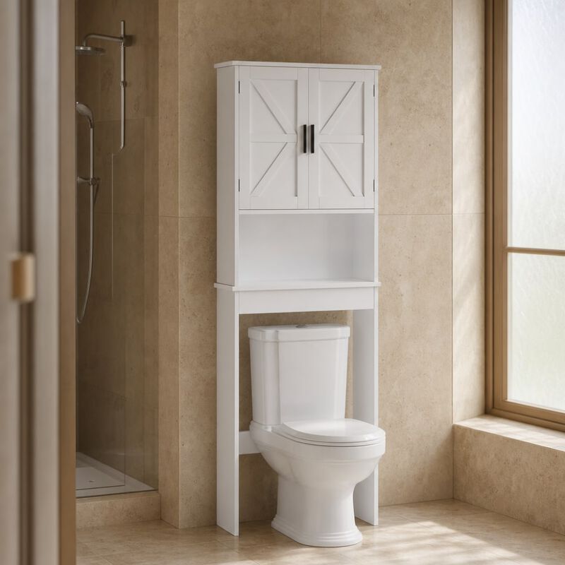Over the Toilet Storage Cabinet with Adjustable Open Shelf image number 3