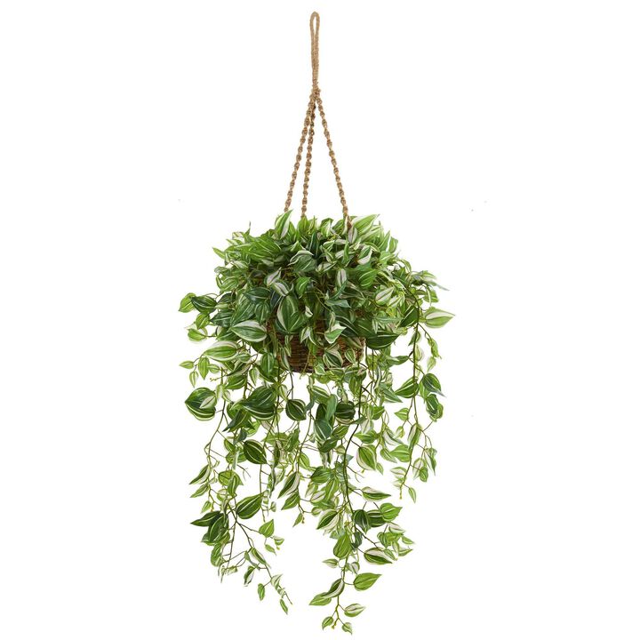 Nearly Natural 51-in Wandering Jew Plant in Hanging Basket (Real Touch)