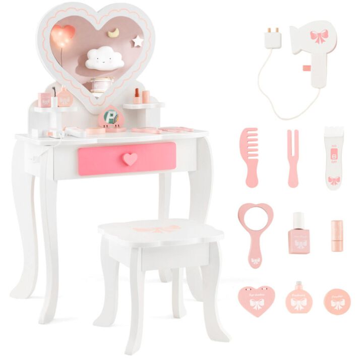 Hivvago Kids Vanity Set with Heart-shaped Mirror-White