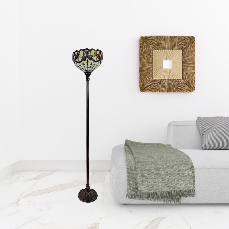 Hivvago 62" Beige Torchiere Floor Lamp With Red And White Flowers Glass Dome Shade