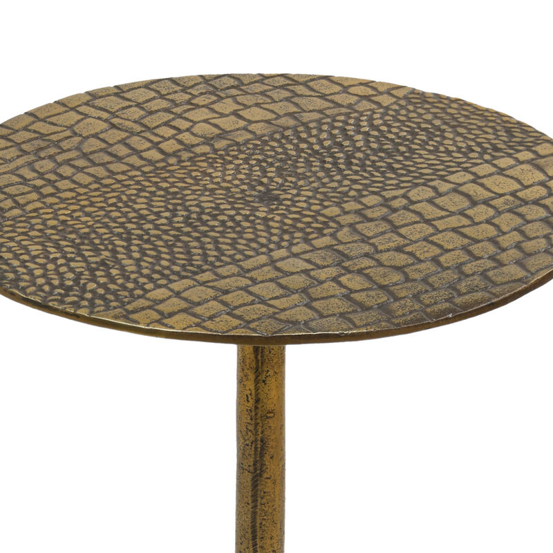 Zavra 21.5" Side End Drink Table | Aluminum Cast Craftmanship I Antique Brass with Crocodile Pattern